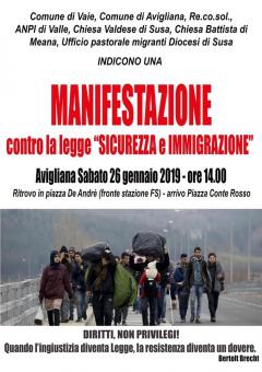 ARCI Valle Susa-Pinerolo aderisce alla Manifestazione contro la legge "Sicurezza e immigrazione" del 26 gennaio ad Avigliana