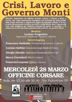 Crisi, lavoro e governo Monti. Dibattito alle Officine Corsare