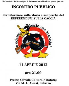 Referendum Caccia, Saluzzo: incontro pubblico al Ratatoj