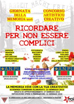 RICORDARE PER NON ESSERE COMPLICI - Concorso ANPI artistico-creativo per la Giornata della Memoria 2016