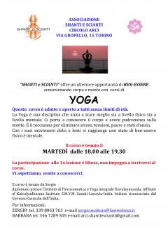 Corso di yoga a cura dell'associazione Shanti e Scianti