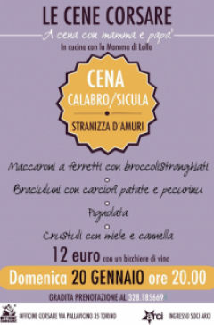 Cena regionale Calabro/Sicula +  spettacolo teatrale "Requiem for Pinocchio" alle Officine Corsare