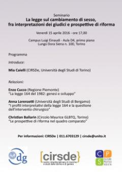 Seminario "La legge sul cambiamento di sesso, fra interpretazioni dei giudici e prospettive di riforma"