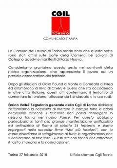 Mai più fascismi: ARCI Valle Susa esprime solidarietà alla CGIL di Collegno