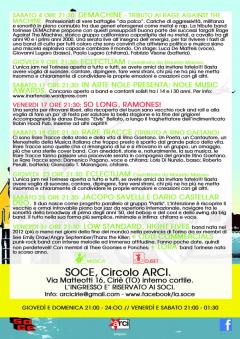 Programma concerti ARCI Soce - Maggio 2013